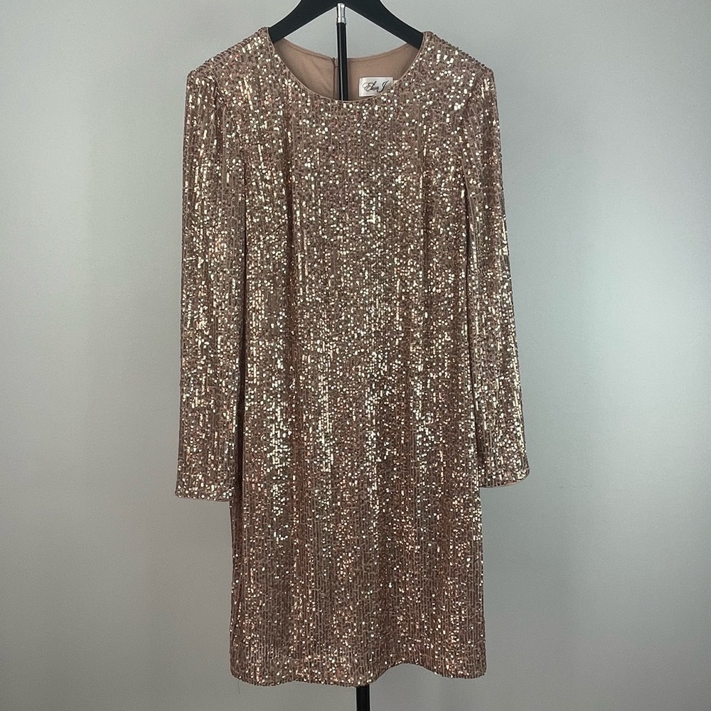 Eliza J Rose Gold Long Sleeve Formal Sequin Dress size 10 EUC
